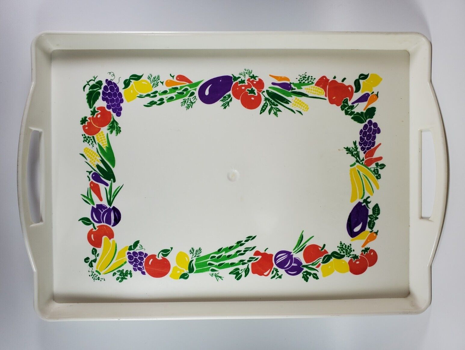 Vintage Kraft Plastic Serving Tray With Handles Fruit & Vegetables Print