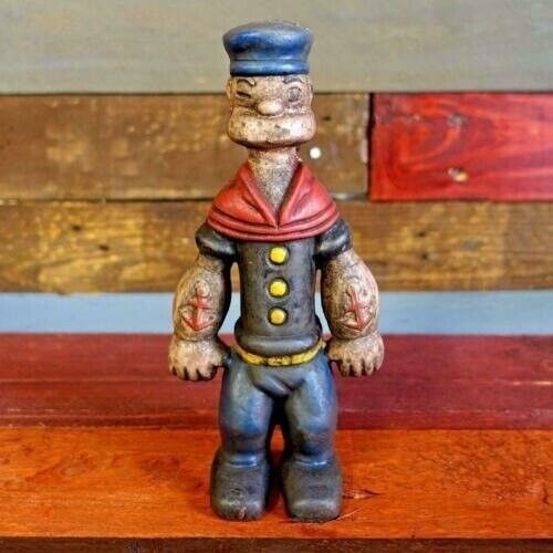 Popeye Sailor Man Cast Iron Coin Bank With Painted Antique Finish (9\