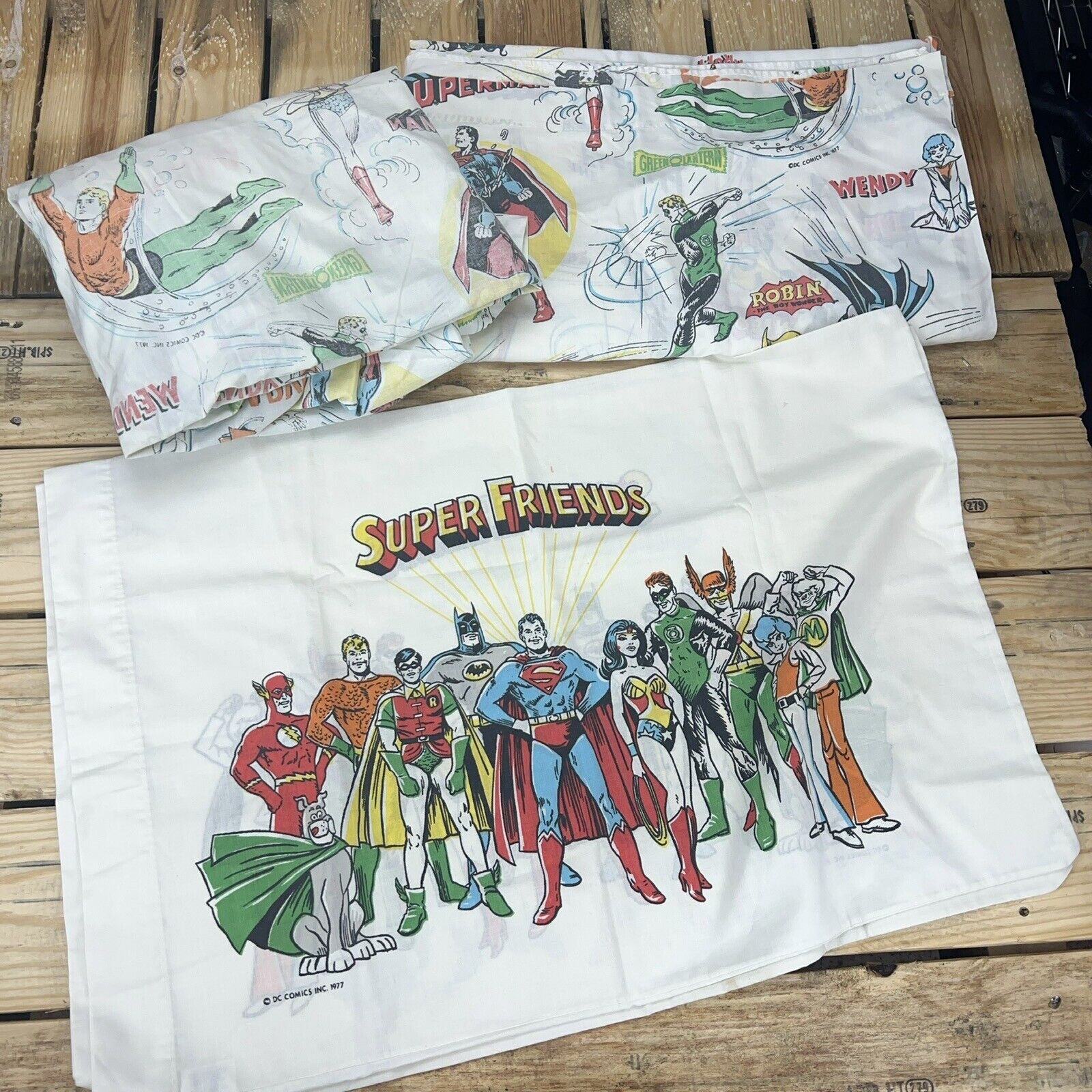 1977 Hanna-Barbera SUPER FRIENDS Full Size sheet Set pillow case Justice League