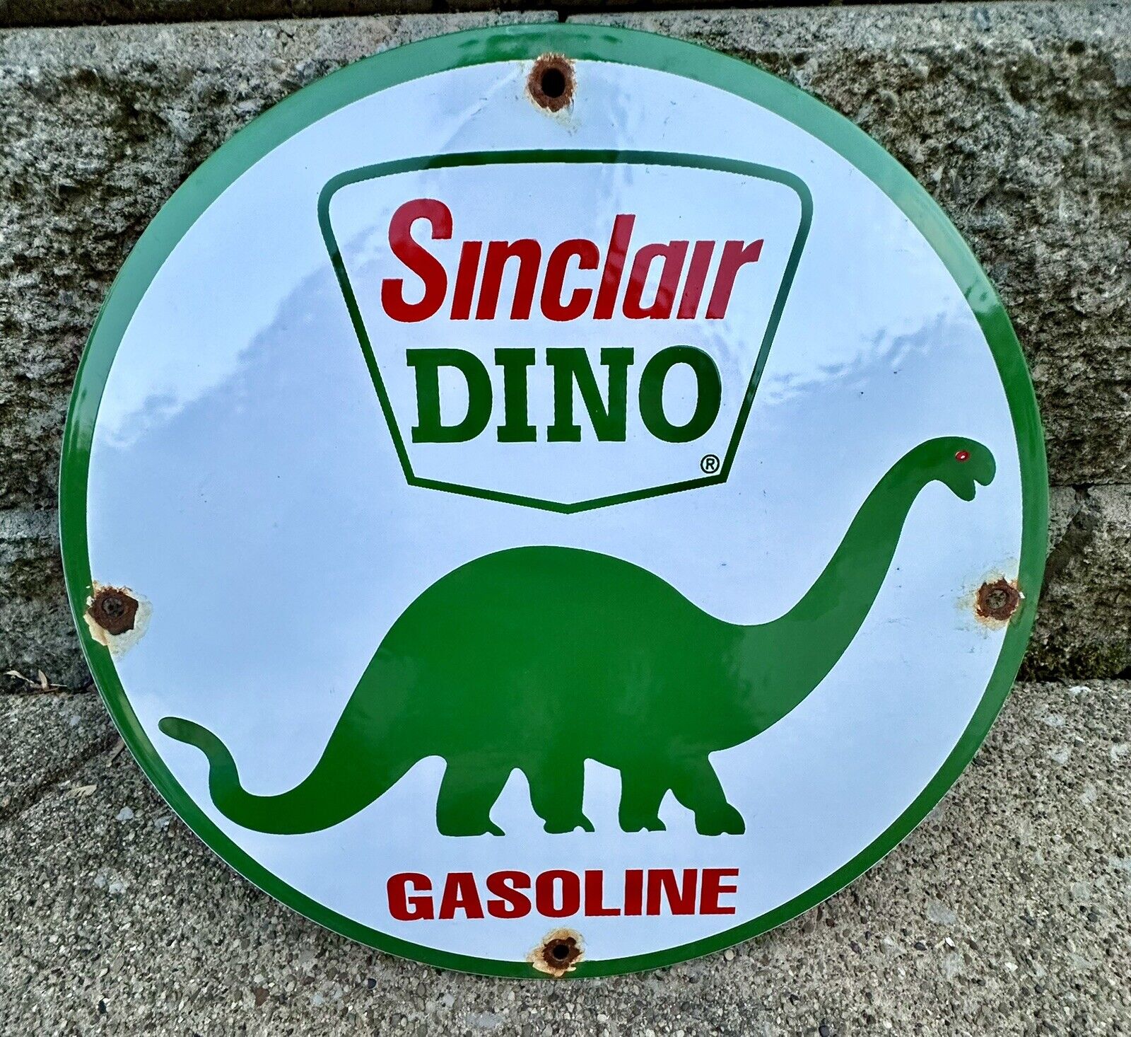 Vintage Sinclair Dino Porcelain Sign Gasoline Advertising Gas Pump Sign Plate