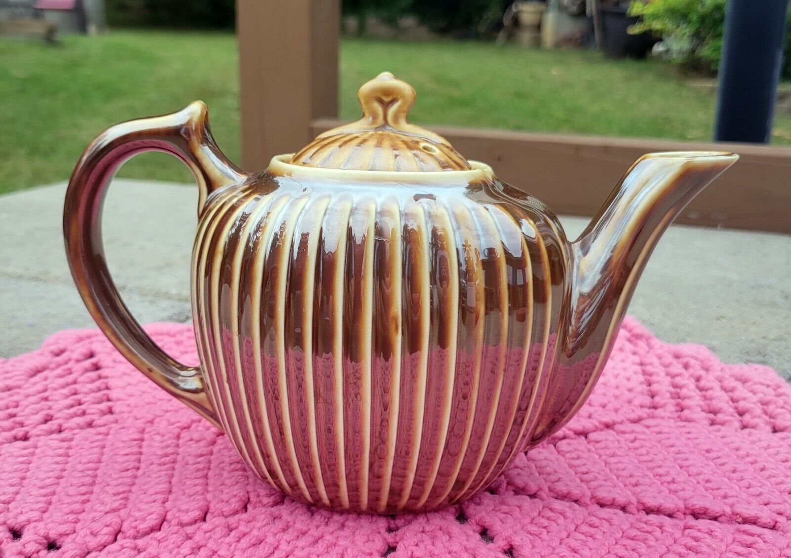 Vintage Fraunfelter Ohio Royal Rochester Lusterware Brown Striped Tea Pot