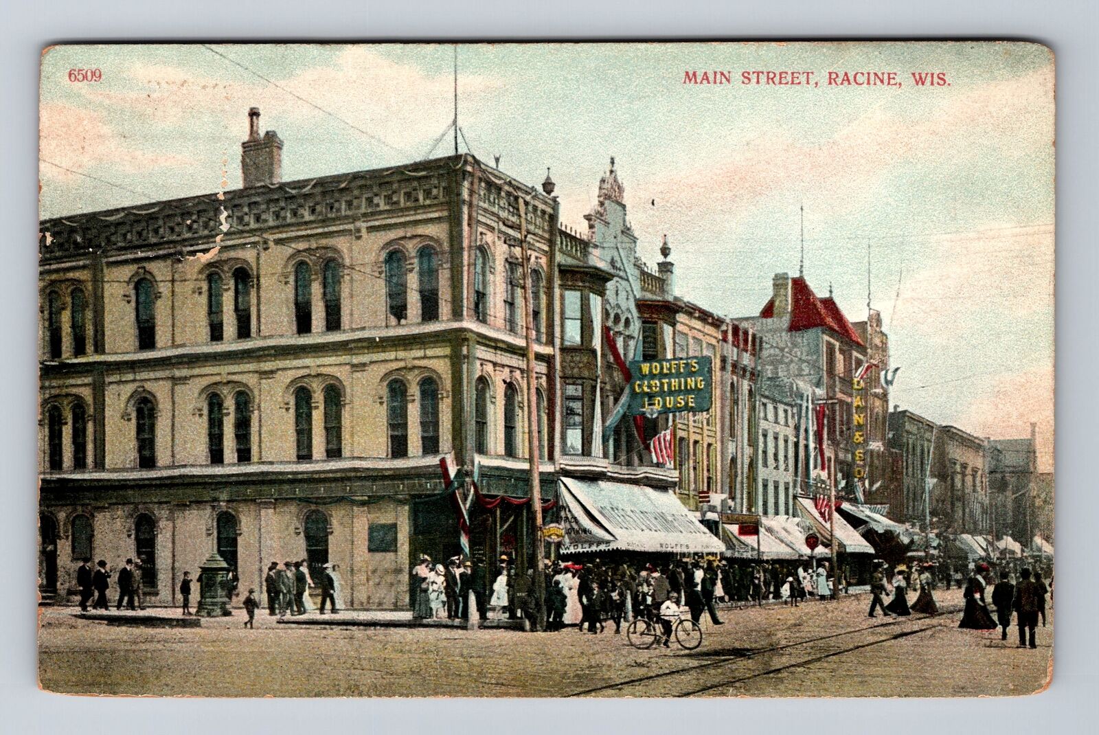 Racine WI-Wisconsin, Main Street Storefronts, Antique, Vintage c1911 Postcard