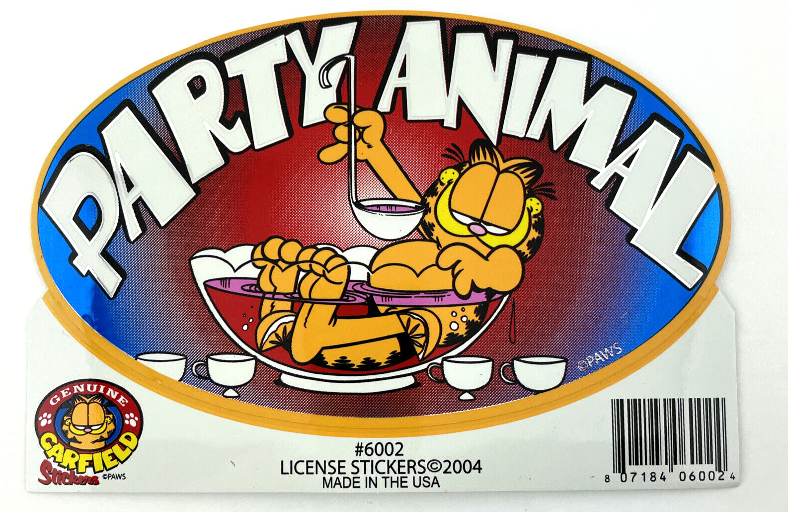 Garfield Cat  Sticker Party Animal Funny New Years Eve Punch Bowl  6x3.5\