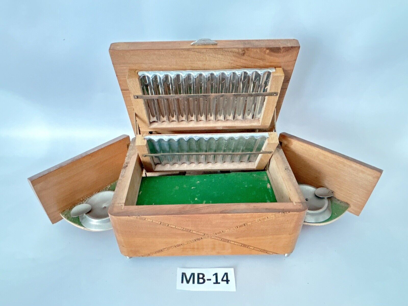 antique Ricordo Di Napoli marquetry wood bronze music smoking cigarette box