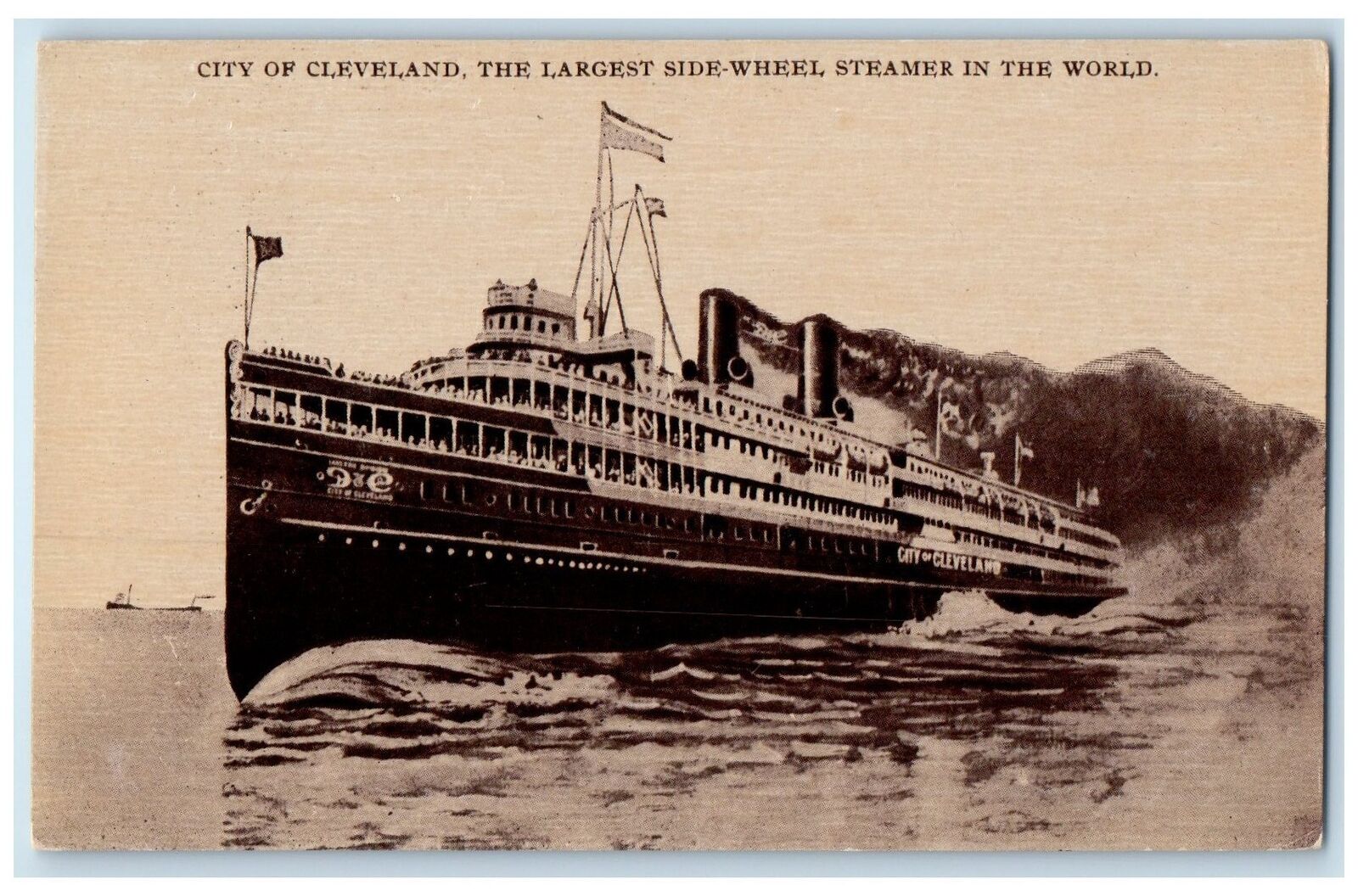 c1910's City Of Cleveland The Largest Side-Wheel Steamer Cincinnati OH Postcard