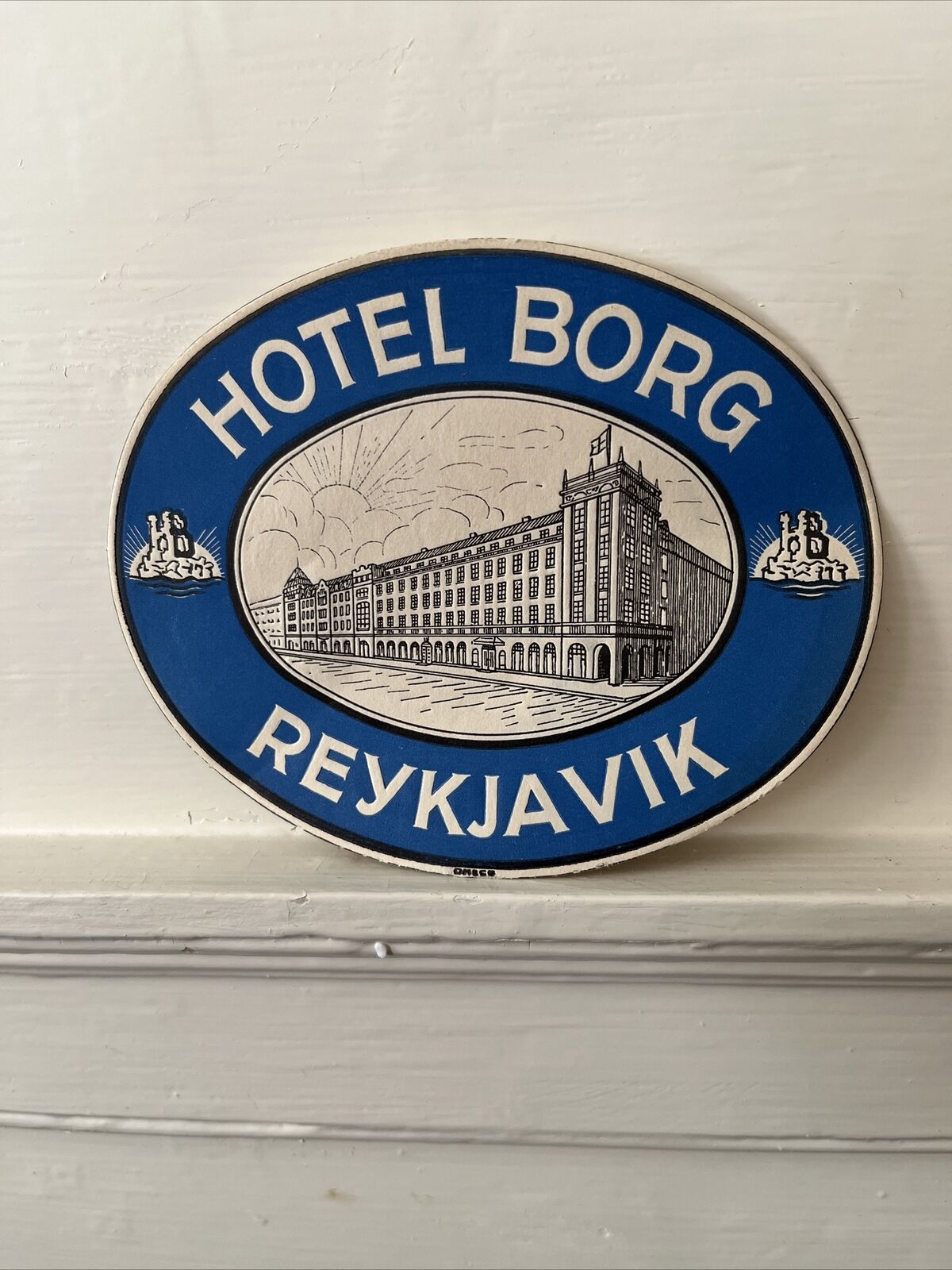 Vtg Antique 1930s HOTEL BORG REYKJAVIK ICELAND Luggage Baggage Graphic LABEL