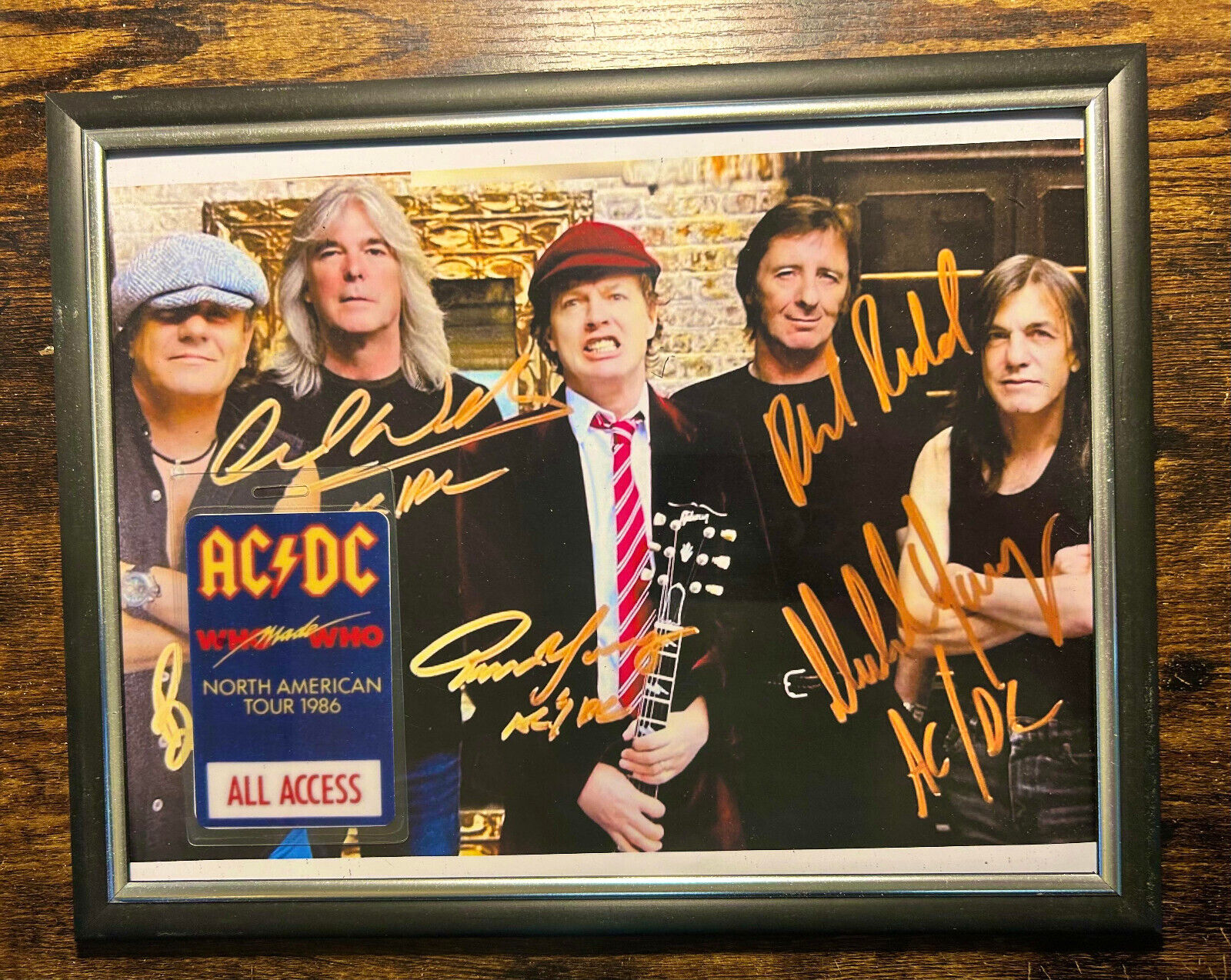 AC/DC Band signed  Framed photo reprint with crew Laminate Pass