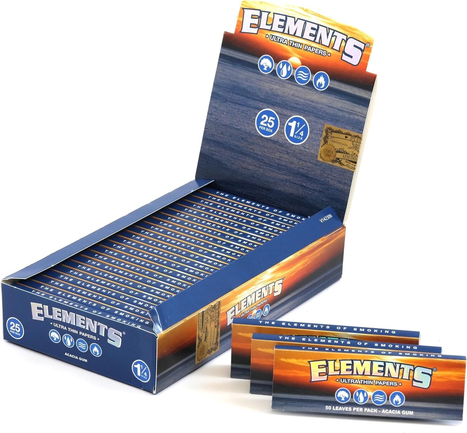 ELEMENTS  25 Pack 1 Box Elements 1 1/4 (1.25) Rolling Paper Ultra Thin Rice 
