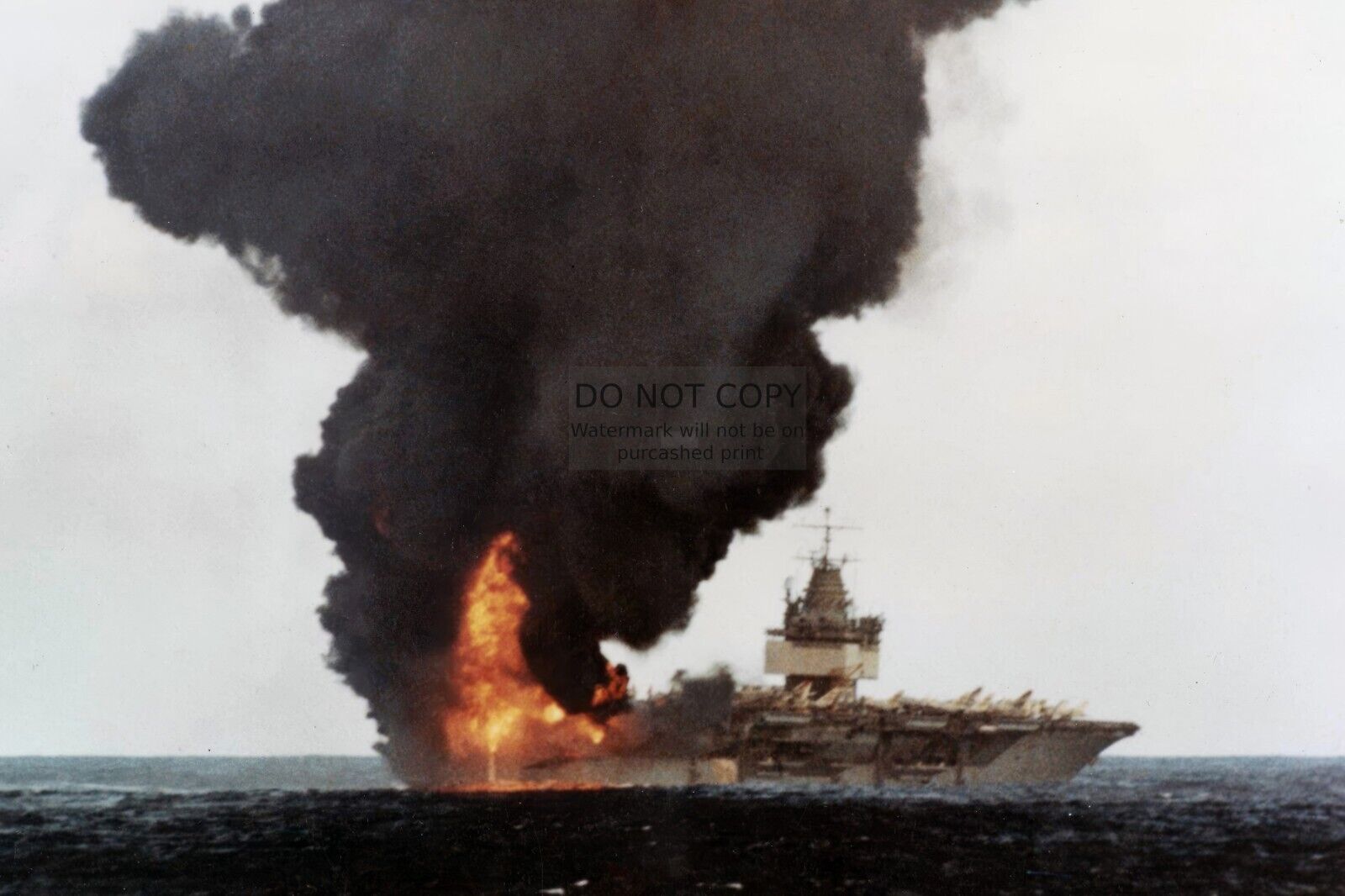 USS ENTERPRISE STERN BURNING AFTER ACIDENTAL EXPLOSION 4X6 NAVY PHOTO POSTCARD