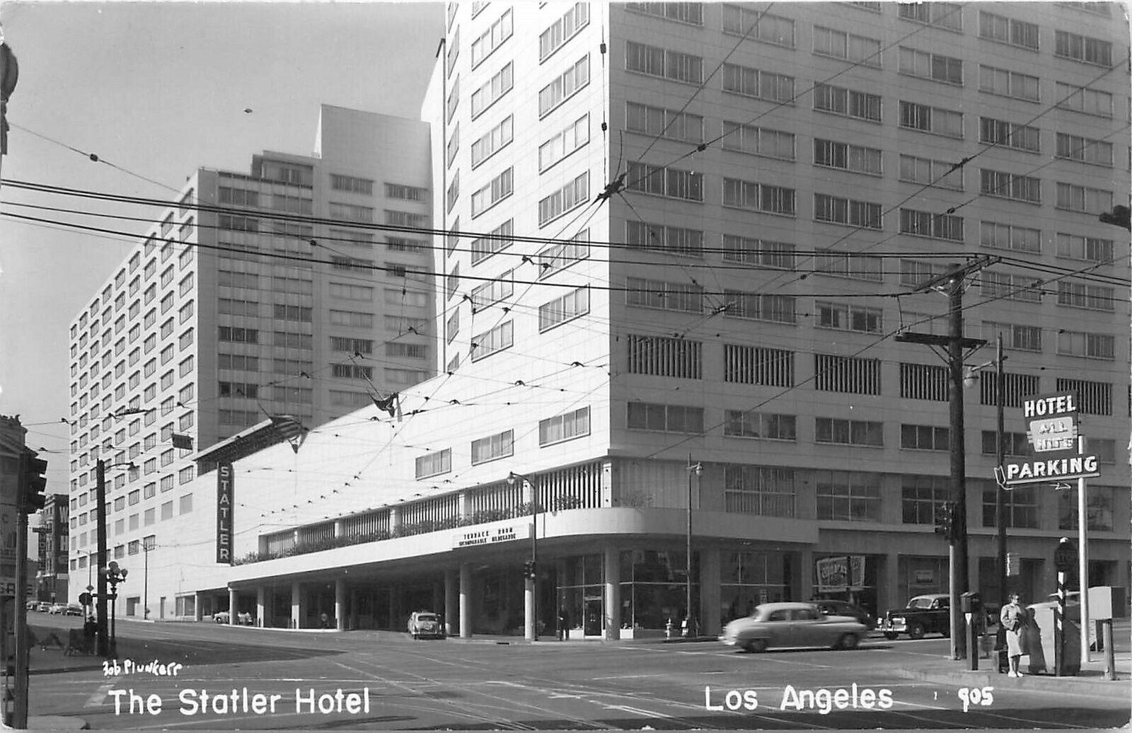 Postcard 1960 RPPC California Los Angeles Statler Hotel Plunkett autos 22-12240