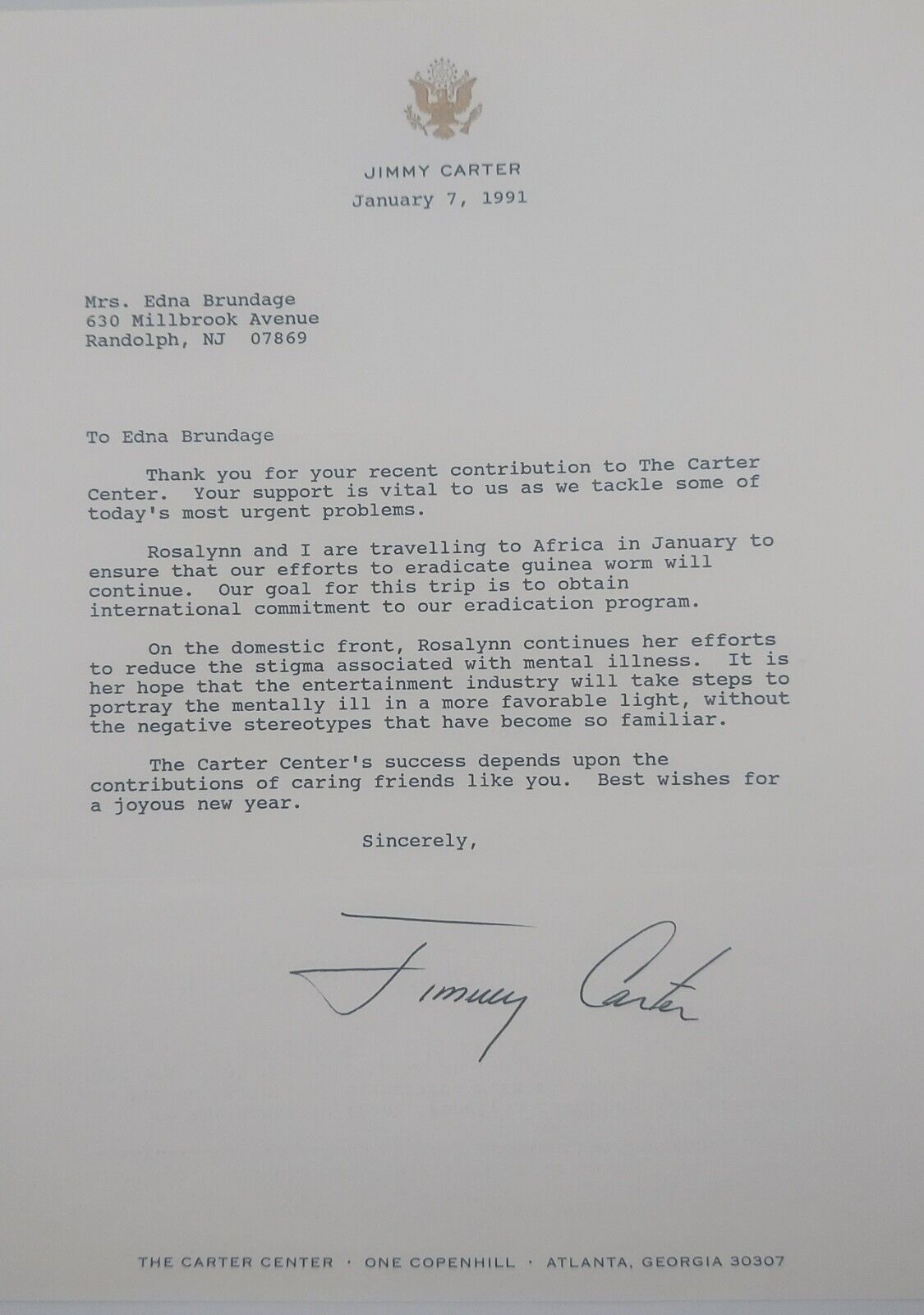 President Jimmy Carter Signed Great Content Letter Full Signature 