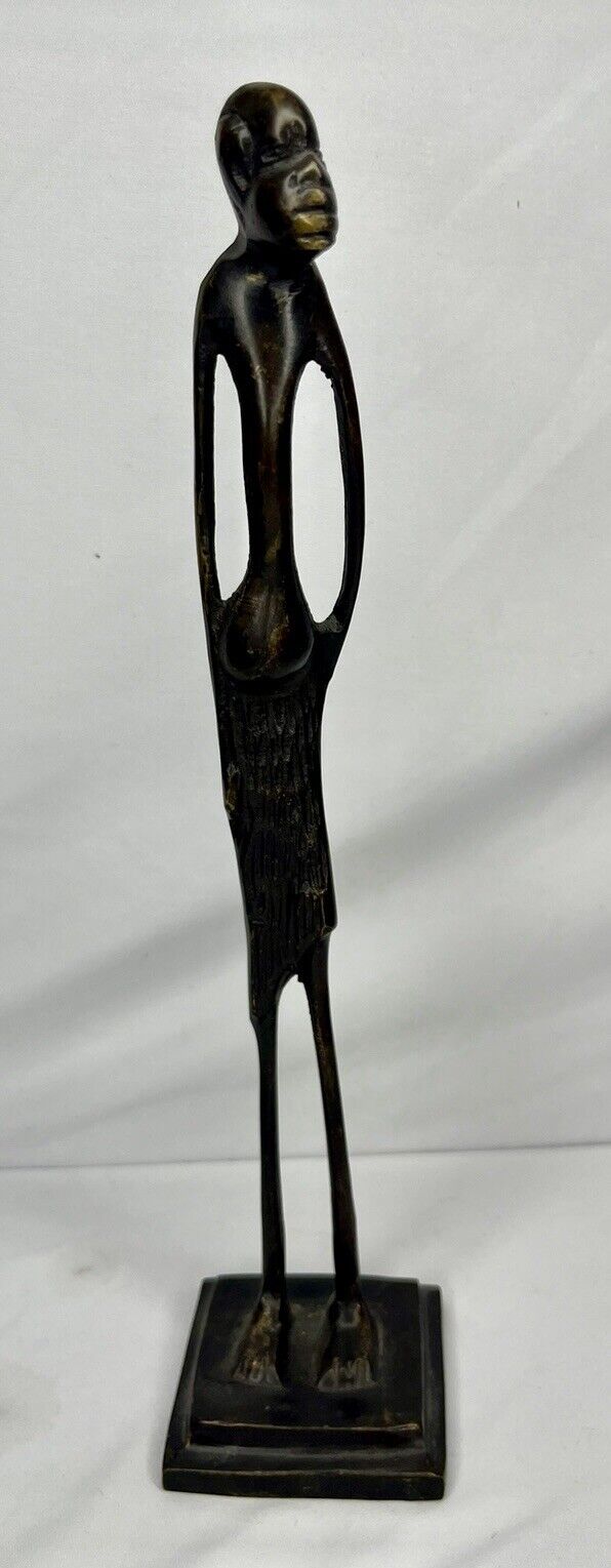 Vintage African Tribal Heavy Metal Art Male Figurine Iron Statue 11.5” Tall
