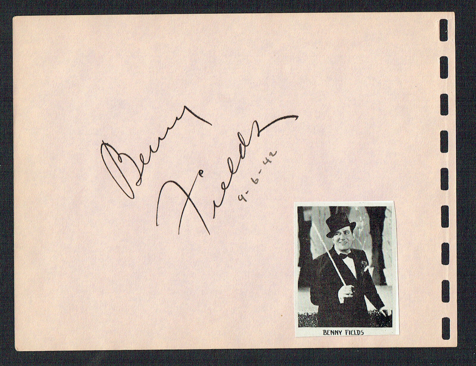 Benny Fields (d. 1959) signed autograph 4x5 Album Page Singer w/ Blossom Seeley