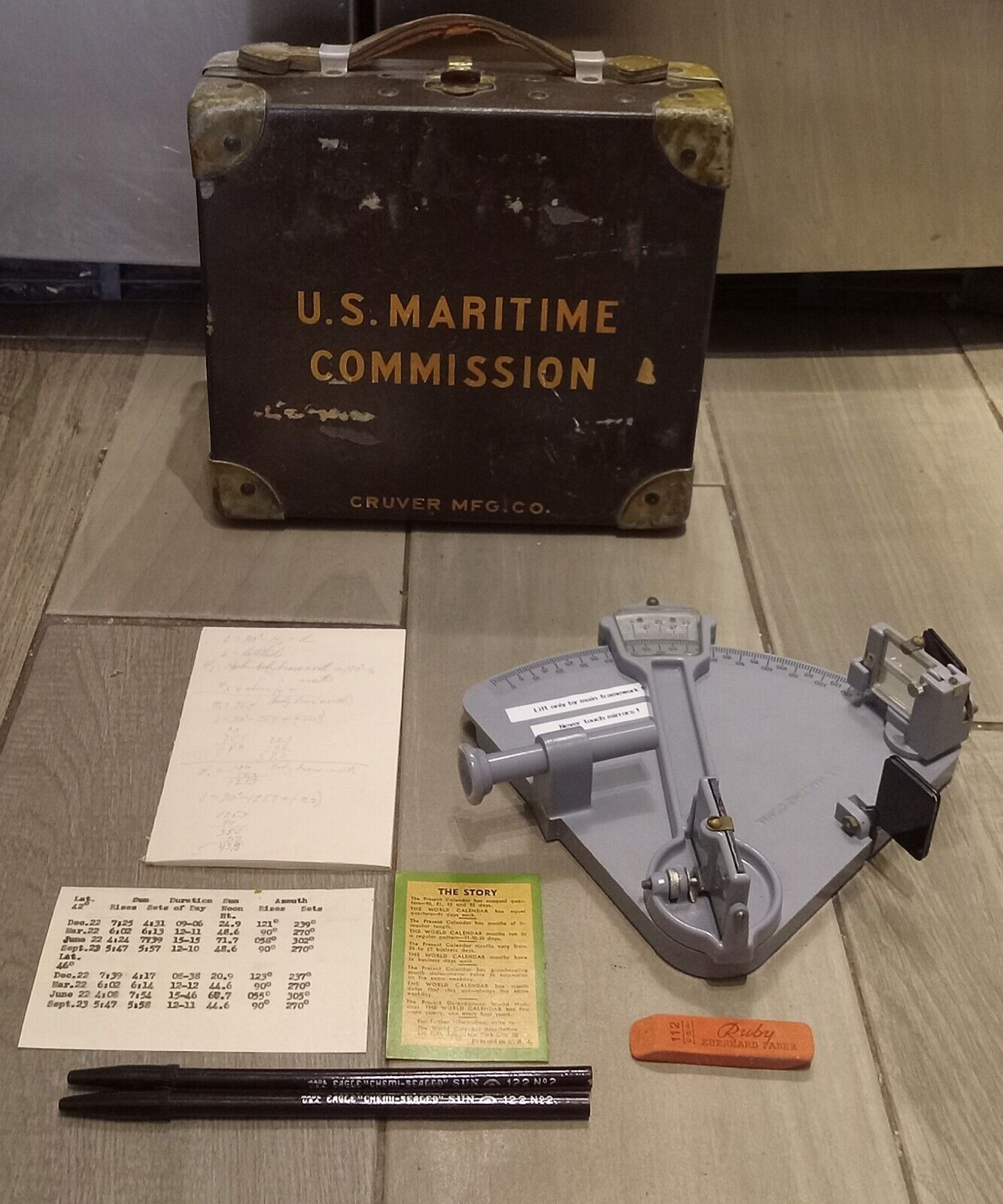 1940's WWII U.S. Maritime Commission Lifeboat Sextant Kit, Mfd. by Cruver RARE