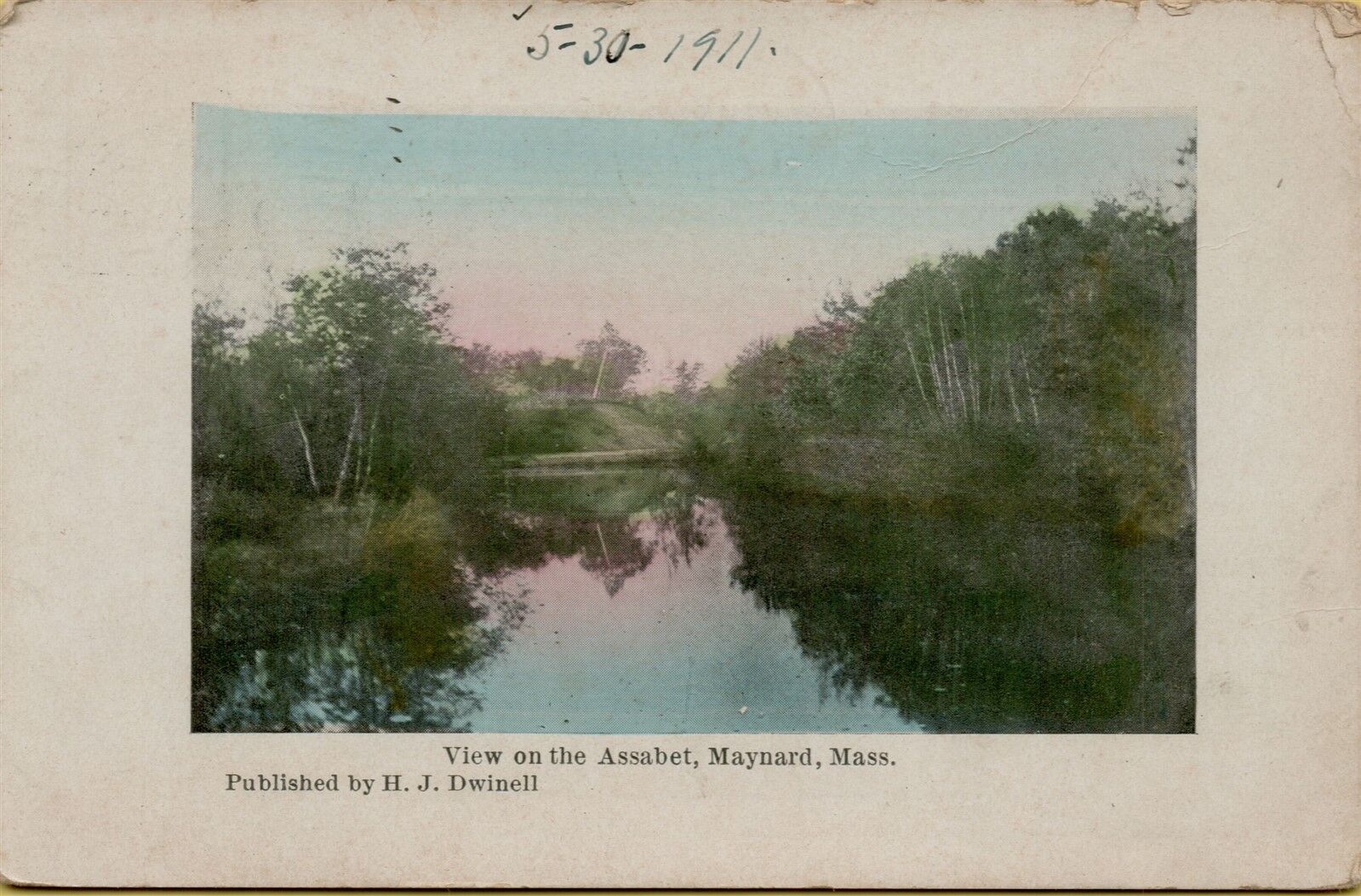 1911 Landscape View on the Assabet Maynard MA Postcard D18