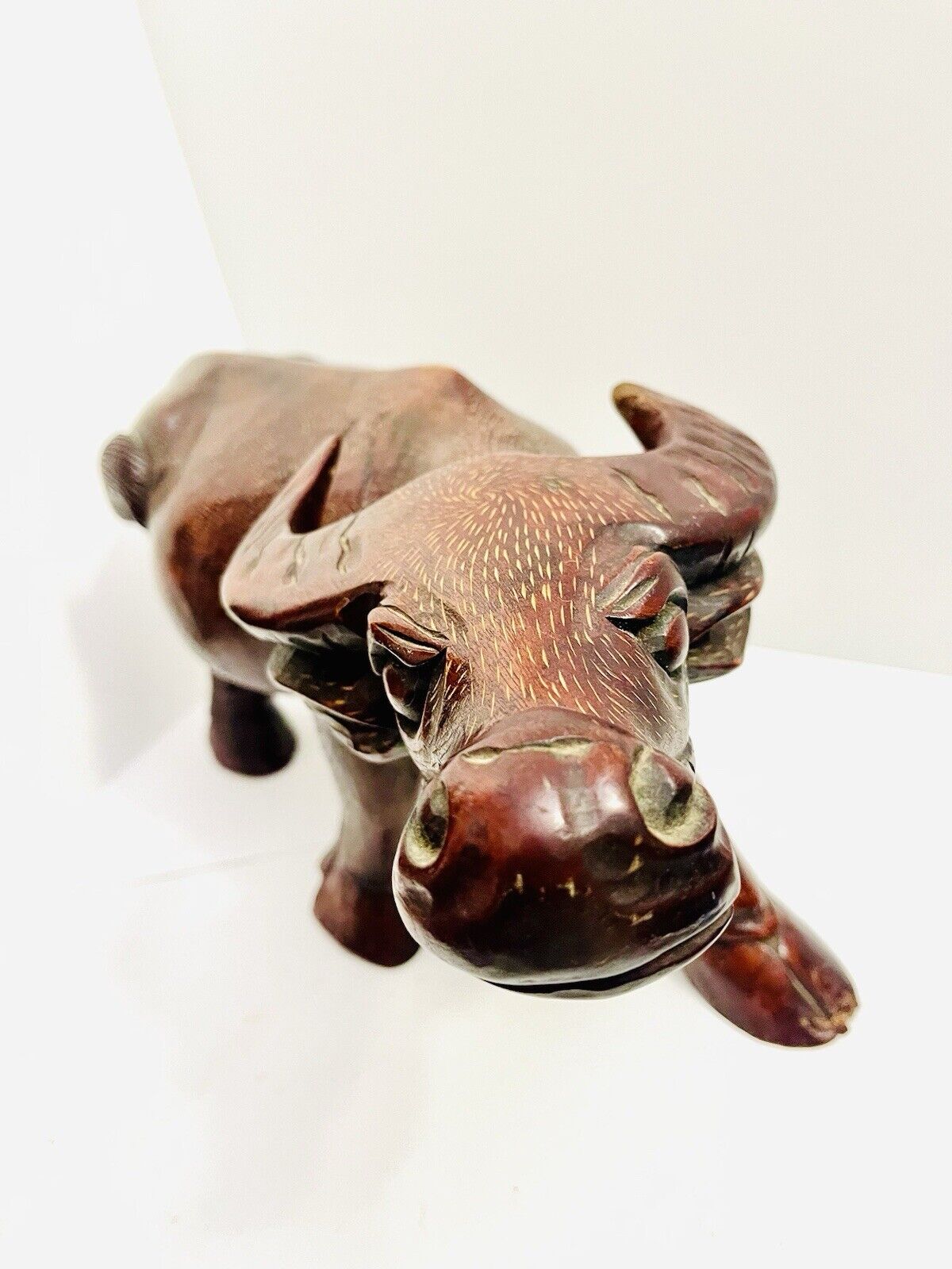 Vintage EXTREMELY Large 17x6x9 Hand Carved Wooden Water Buffalo Ox Wood Statue