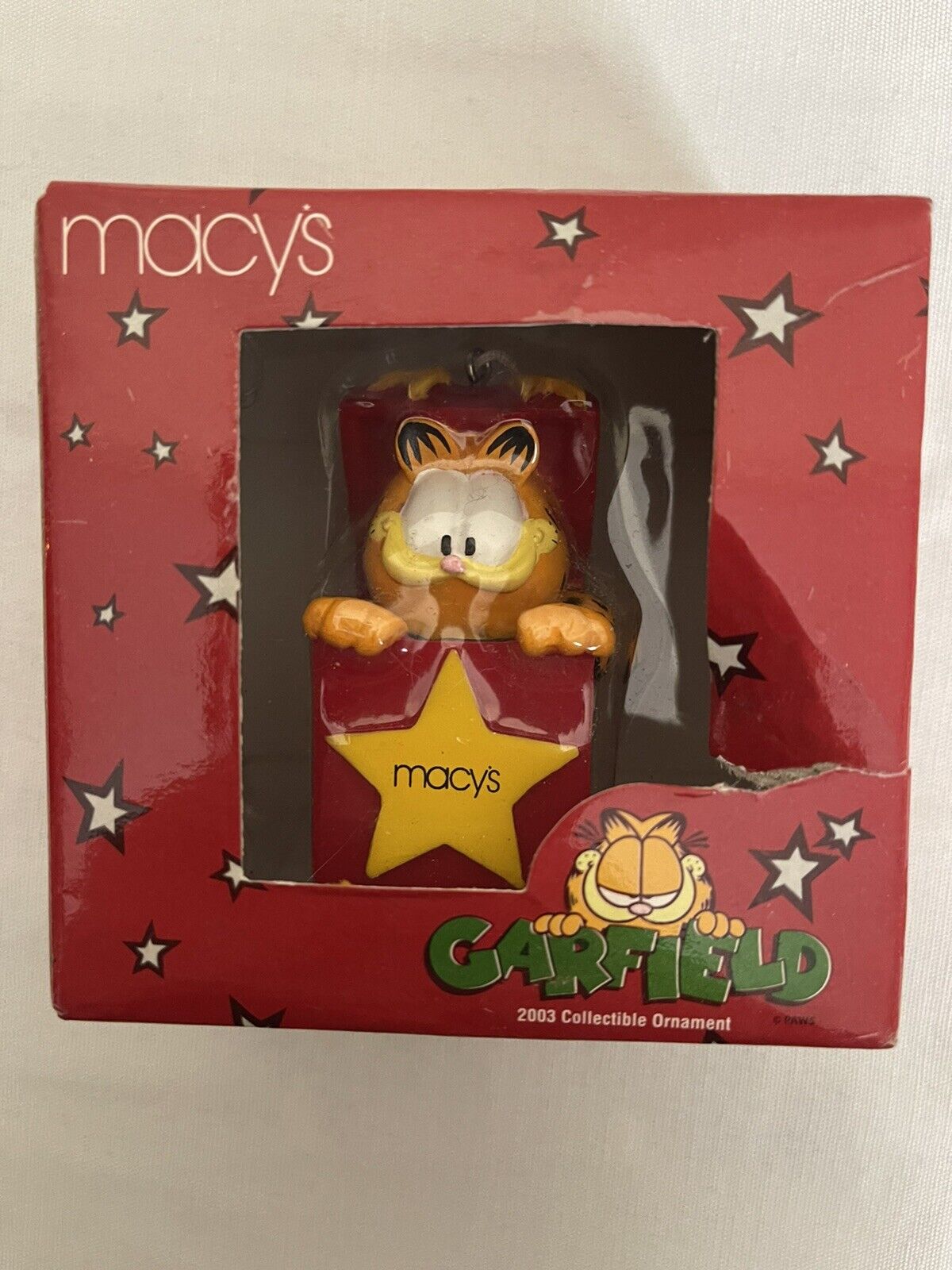 VTG Macys Garfield The Cat Christmas Ornament PAWS 2003 Sealed