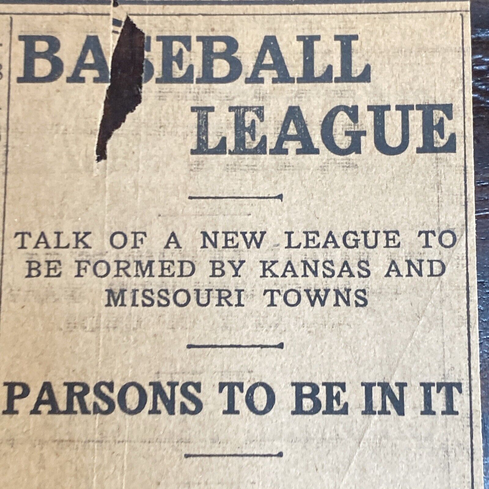 1906 Kansas Missouri Baseball League Formation Newspaper Clipping
