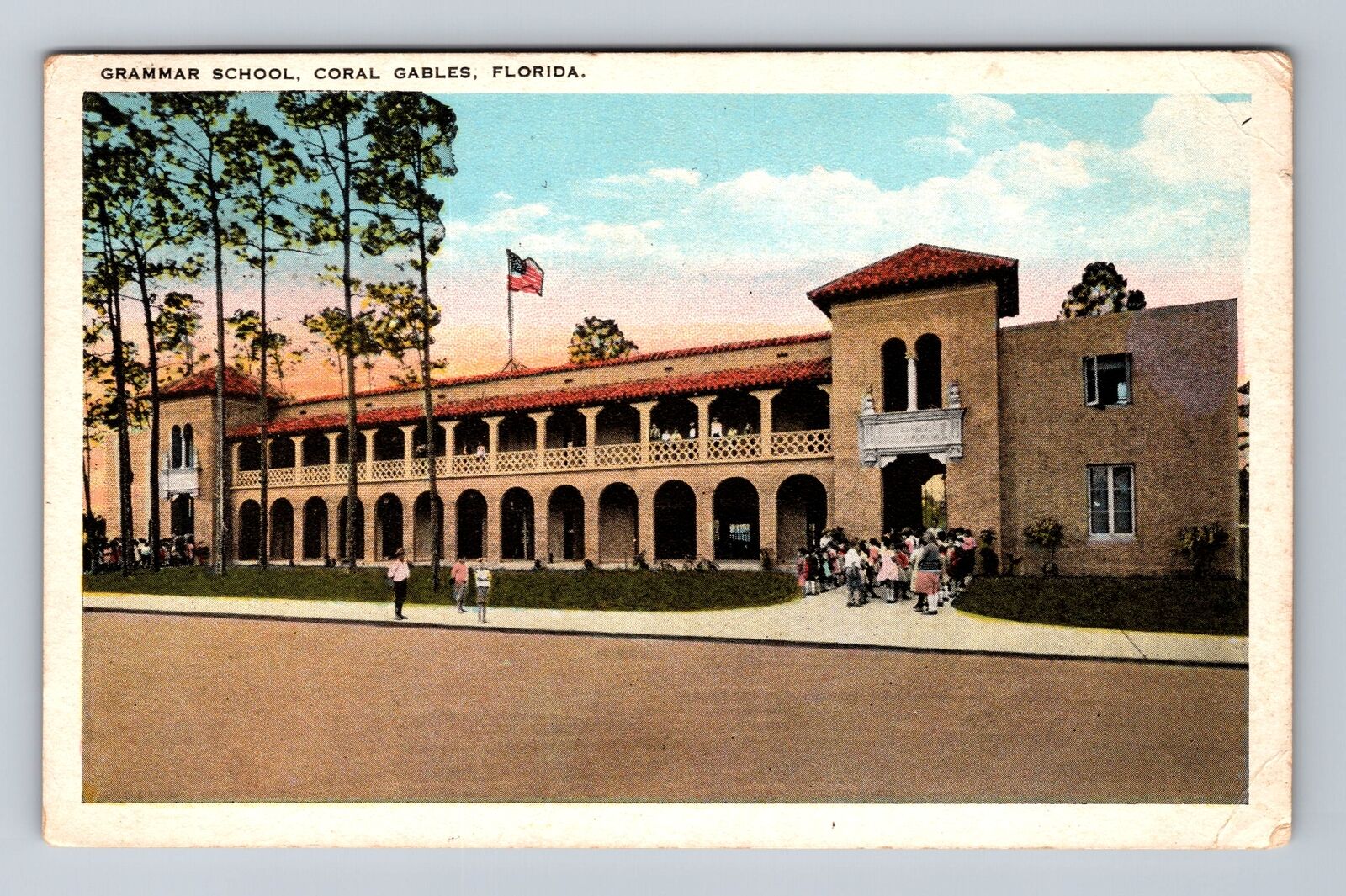 Coral Gable FL-Florida, Scenic Panoramic View Grammar School, Vintage Postcard