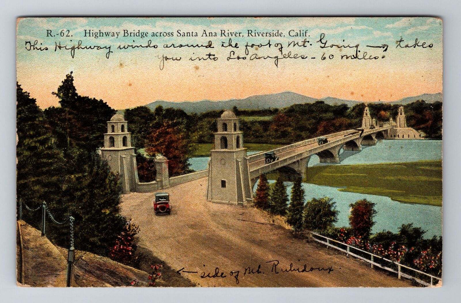 Riverside CA-California, Highway Bridge, Santa Ana River, Vintage Postcard
