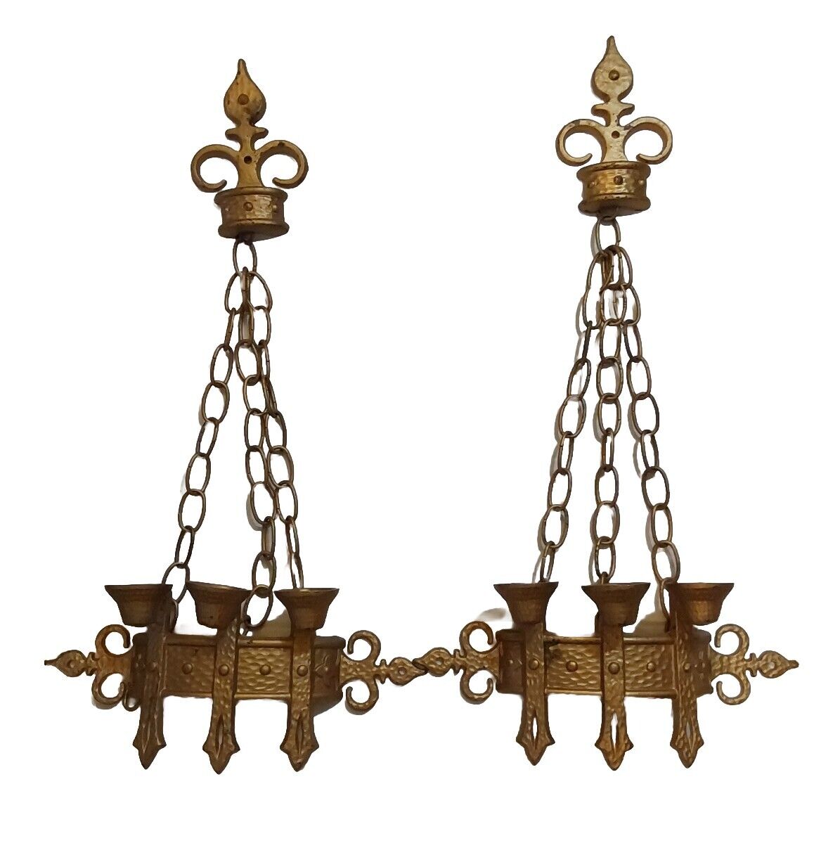 Vtg Sexton Brutalist Medieval Gothic Metal Chain 1967 Candle Wall Sconces Set