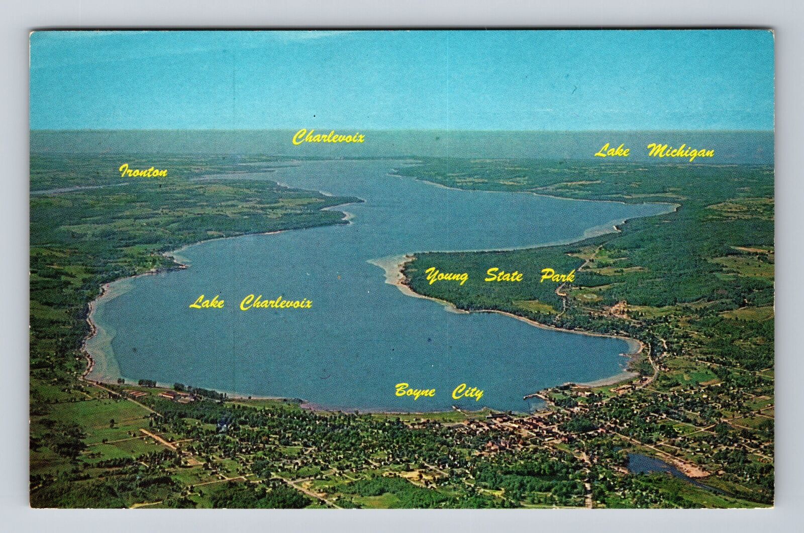 Boyne City MI-Michigan, Aerial View Lake Charlevoix, Antique Vintage Postcard
