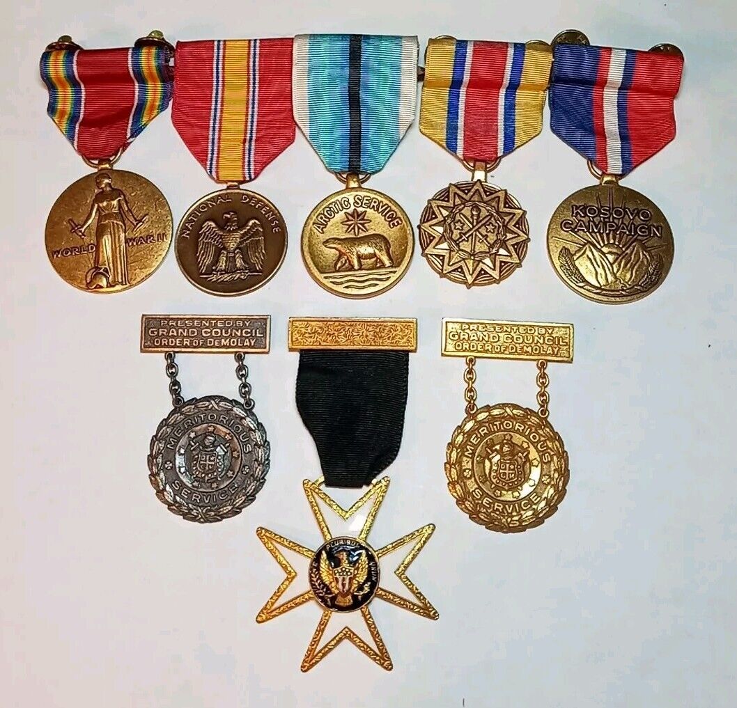 Vintage Lot of Medals - Demolay Service, U.S. Military, Masonic Maltese Cross