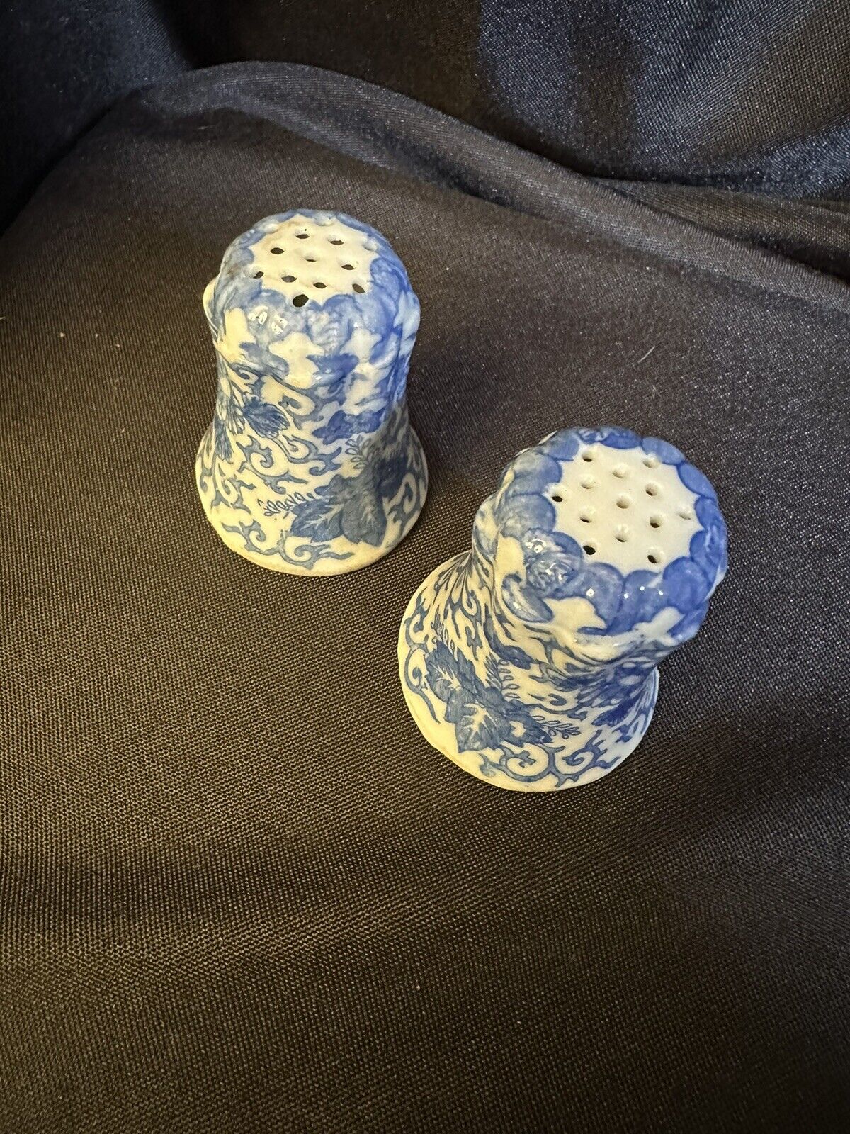 Vintage Blue Floral Ceramic Salt and Pepper Shakers