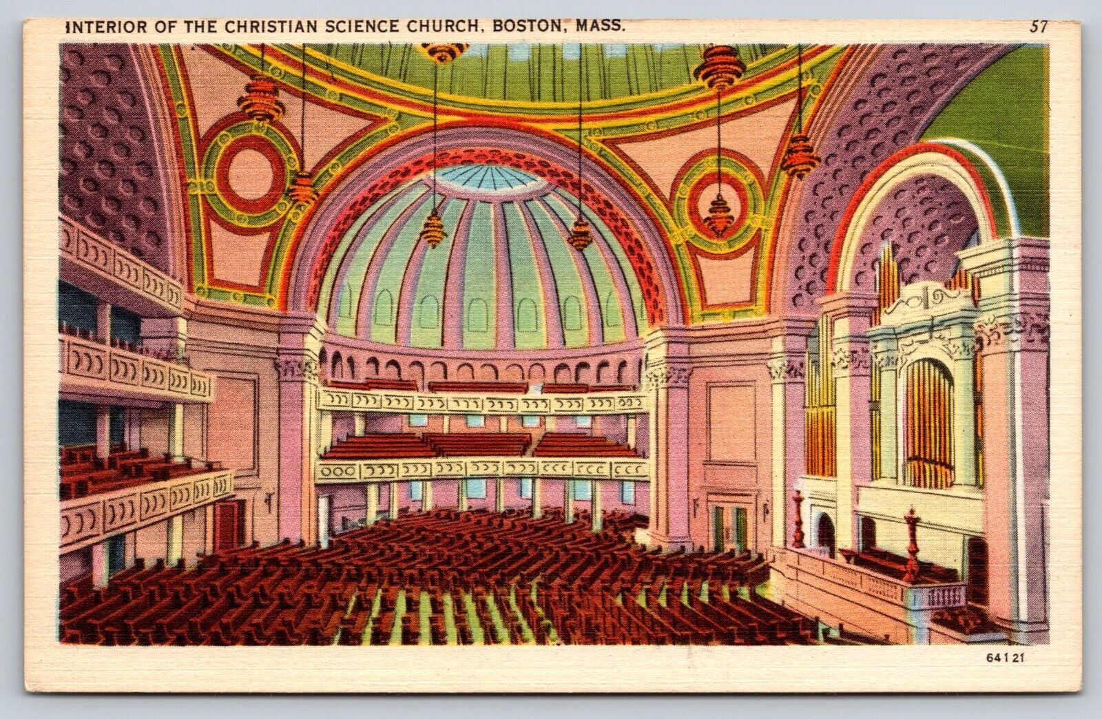 Postcard Interior of the Christian Science Church Boston Mass  [gc]