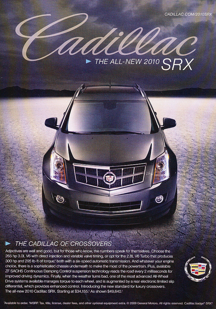 2010 Cadillac SRX - crossover - Classic Vintage Advertisement Ad H58