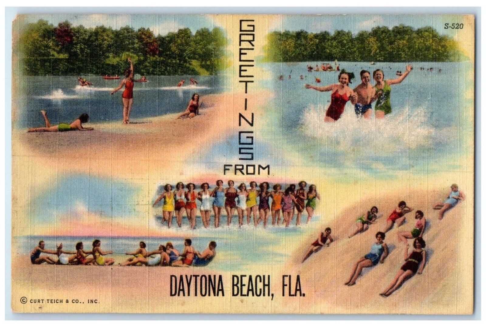 1940 Greetings From Daytona Beach Multi-View Florida FL Vintage Antique Postcard