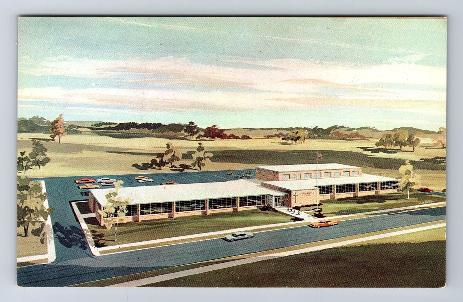 Akron OH-Ohio, Aerial Saint Hilary School, Antique, Vintage Postcard