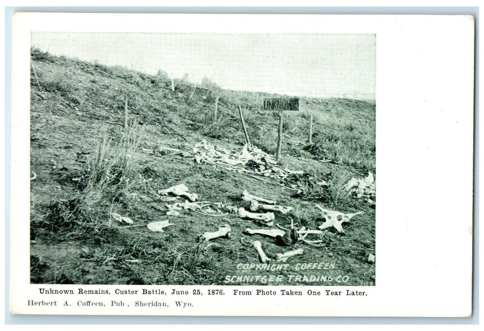 c1910's Unknown Remains Custer Battle Taken One Year Later Sheridan WY Postcard