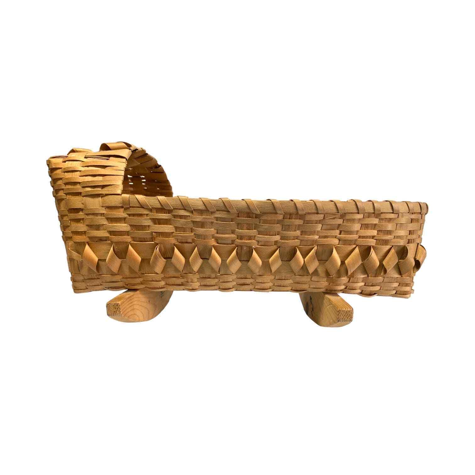 Vintage Mi’kmaw Basket Cradle Hand Woven Ash Wood Canadian Aboriginal Doll Bed