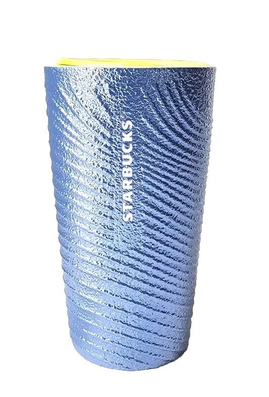 Nwt Starbucks 2024 Foil Crinkle Texture W/wave design Silv/blue &  Yellow Lid 