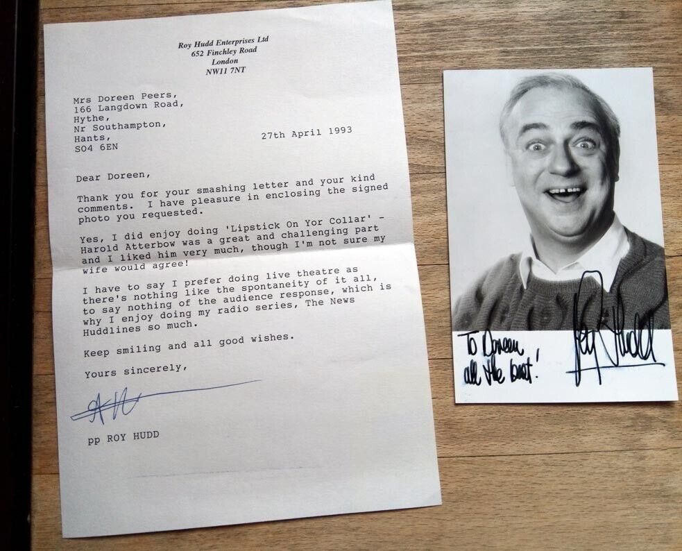 Roy Hudd signed photo & signed letter 1993, TV & Radio comedy actor