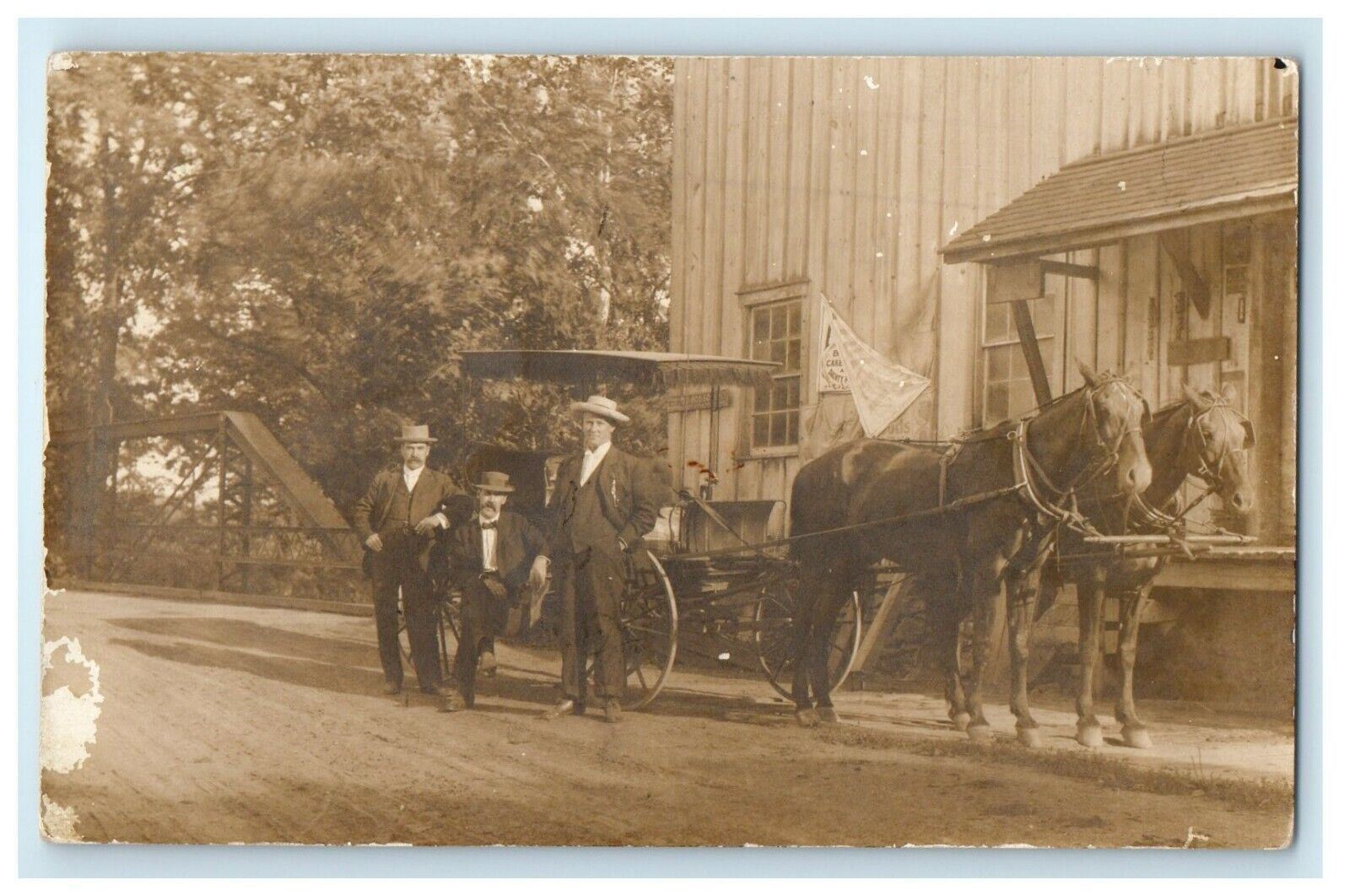 c1910's Boys And Horse Carriage RPPC Photo Posted Antique Postcard