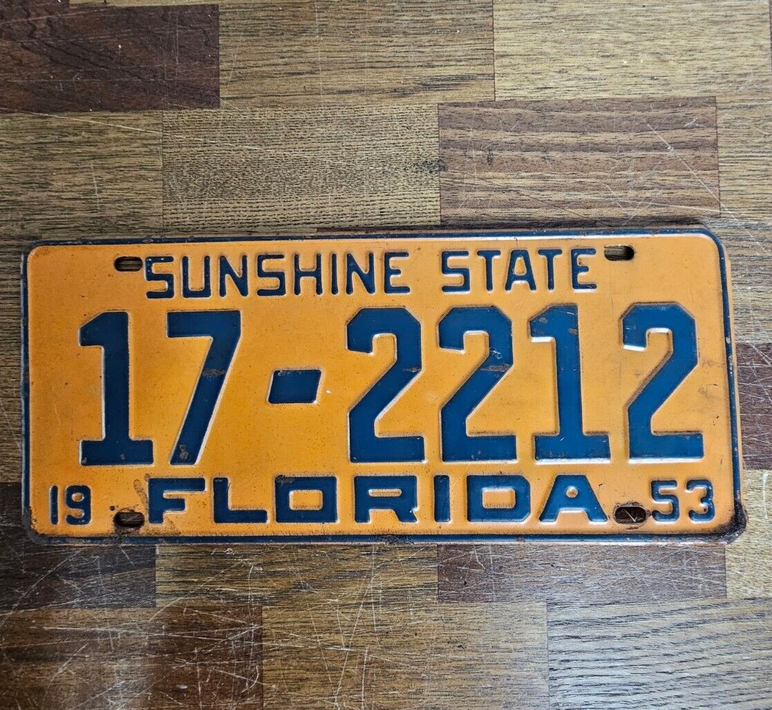 Original 1953 Vintage Florida License Plate Tag - Sunshine State