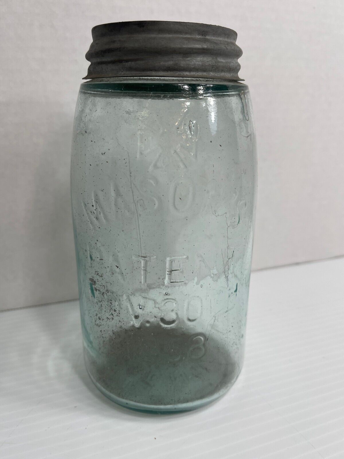 Antique - Mason's Patent Nov 30th 1858 Jar + Lid (Iron Cross Design Top)