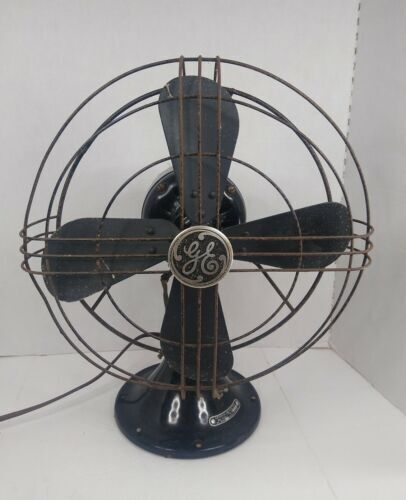 Antique/Vintage Ge 12‚ Desk Fan 2 Speeds Oscillation 1930s Black