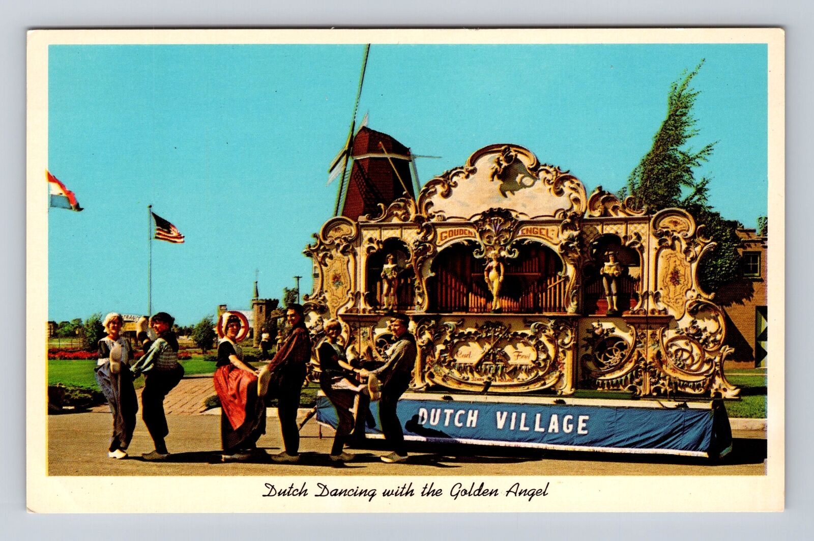 Holland MI-Michigan, Dutch Dancing, Golden Angel, Dutch Village Vintage Postcard