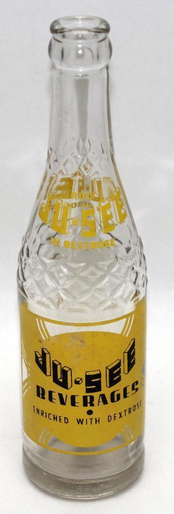 c.1940's Ju-See Beverages Soda Bottle “Enriched With Dextrose” 10 Oz Quincy, IL