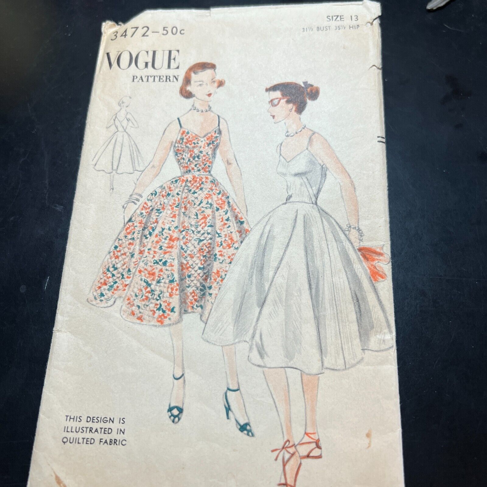 Vintage 50s Vogue Pattern 3472 Womens Size 13 One Piece Dress Rare