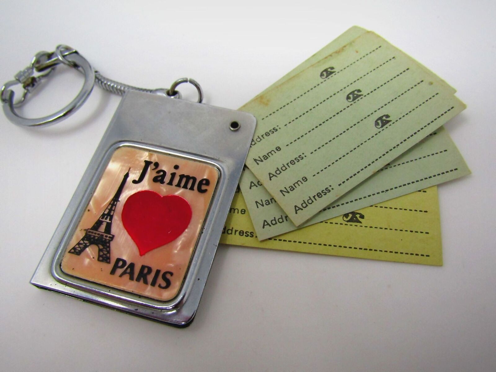 Vintage Keychain Charm: J'aime Paris Name Address Cards