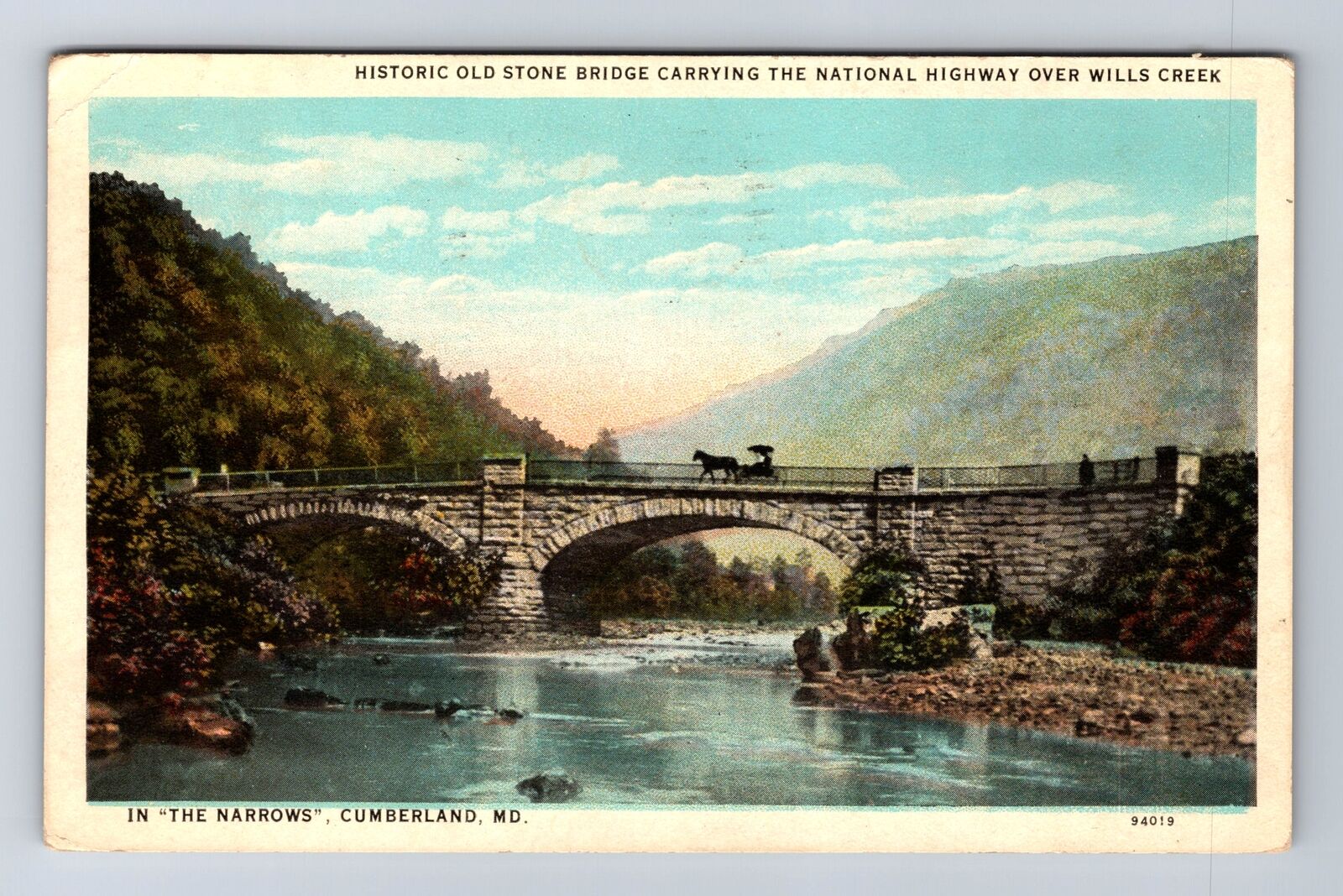 Cumberland MD-Maryland, Historic Old Stone Bridge, Vintage c1927 Postcard