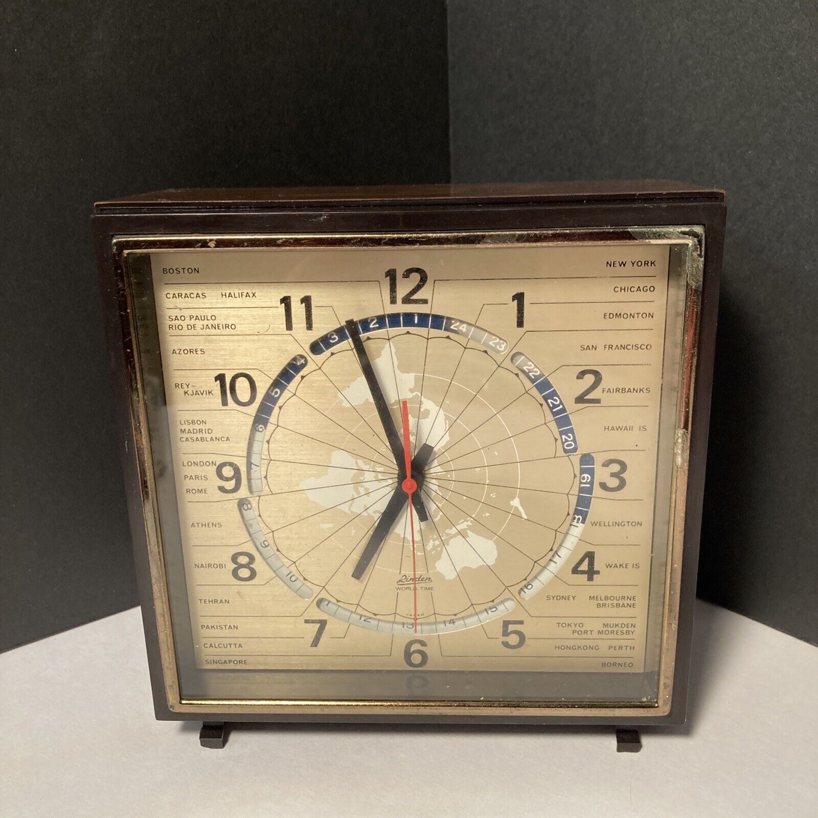 LINDEN Vintage GMT World Desk/Shelf Clock Works