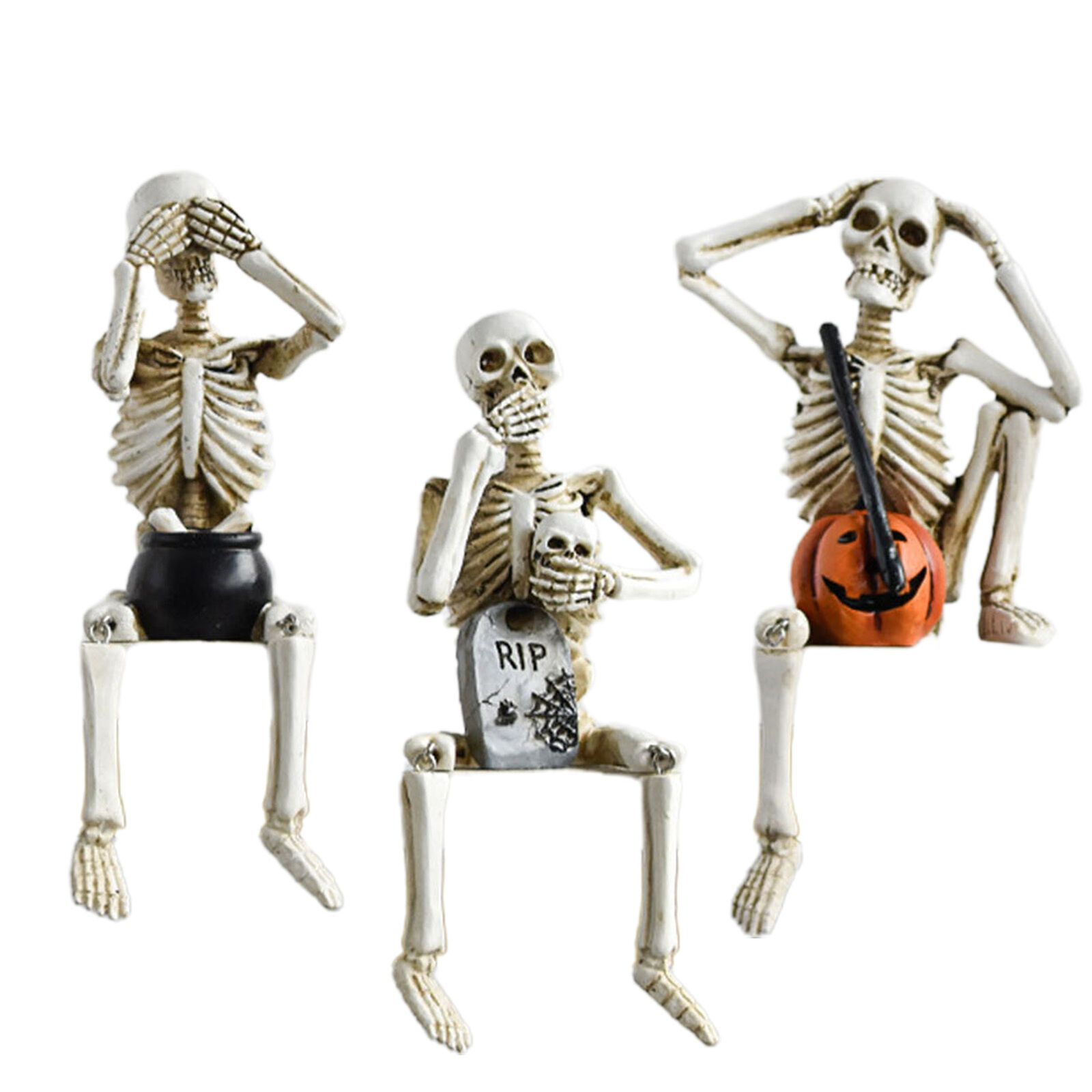 3pcs Skeleton At Desk Skull Spooky Figurine Statue Skeleton Halloween