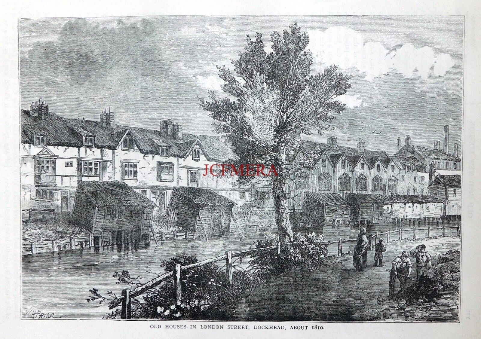 'LONDON STREET, DOCKHEAD c.1810', Antique 1893 'Old London' Print : 663-120
