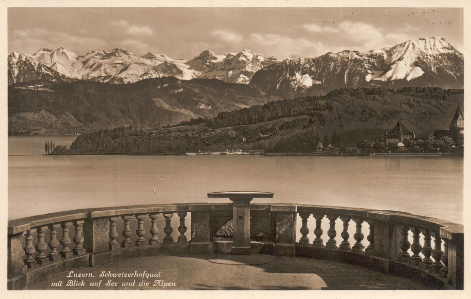 Vintage Postcard 1920's Luzern Schweizerhofquai Overlooking Lake & The Alps RPPC