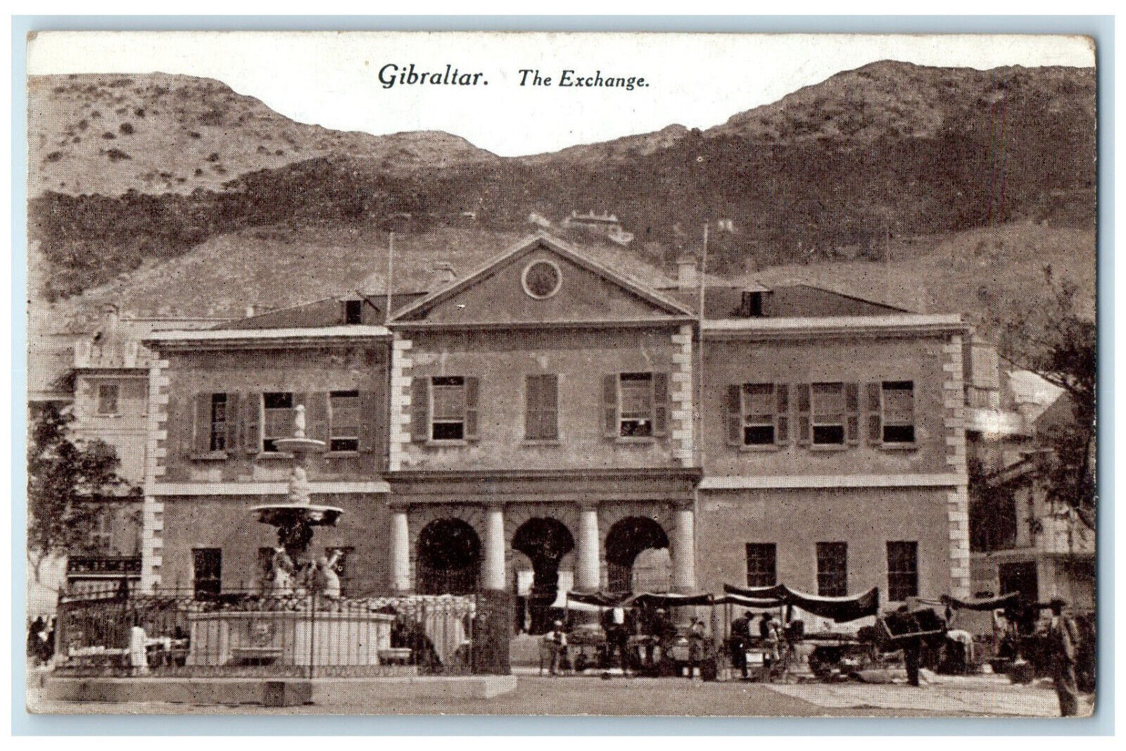 c1910 Market Scene The Exchange Building Entrance Gibraltar Antique Postcard